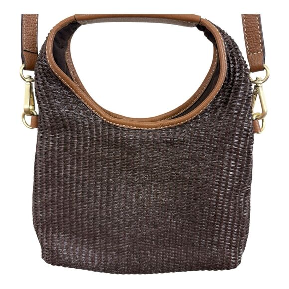 J. Jill Handbags - J Jill Straw Leather Trim Small Crossbody Brown Top Handle And Detachable Strap